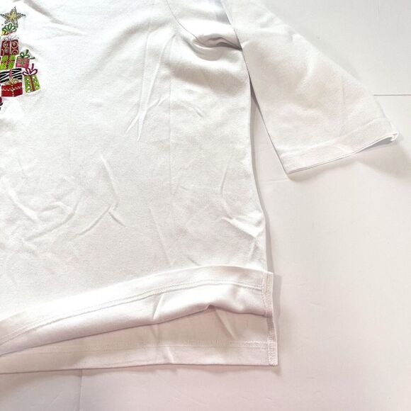 Quacker Factory White Embroidered Rhinestone Christmas Tree Knit Top Size 2X - Picture 5 of 11